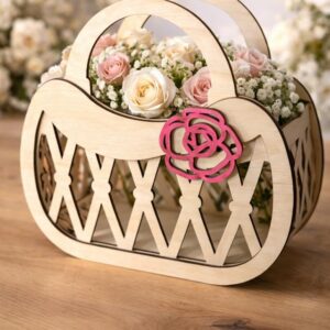 🌸 Drewniany koszyk dekoracyjny na dzień mamy– elegancja w pięknej formie 🌸