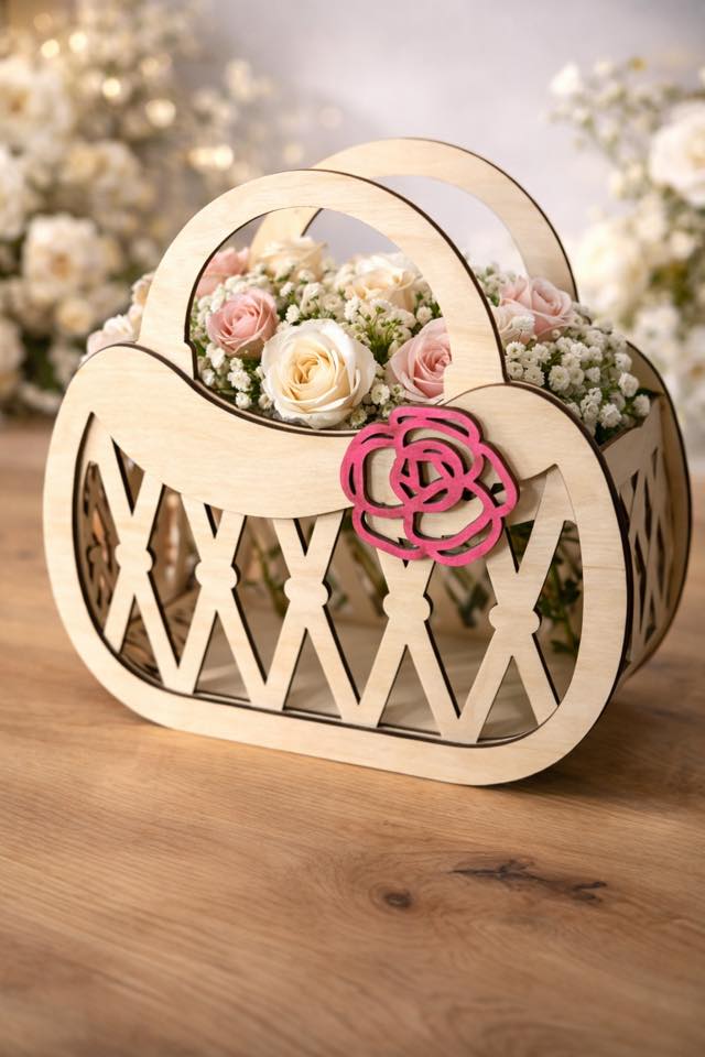 🌸 Drewniany koszyk dekoracyjny na dzień mamy– elegancja w pięknej formie 🌸