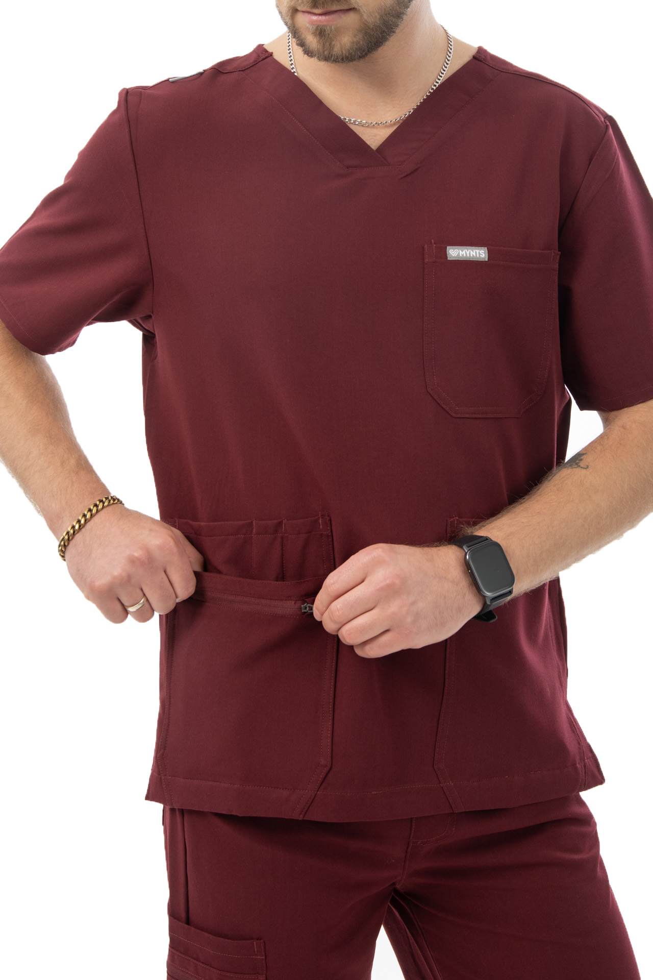 MYNTS MYNTS V-Neck Pocket Genius - ScrubTop Men MMT003 Burgundy R.M